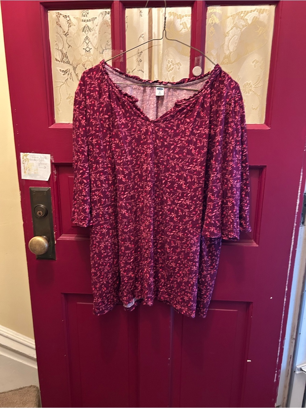 Old Navy Burgundy Floral V-Neck short sleeve Tunic